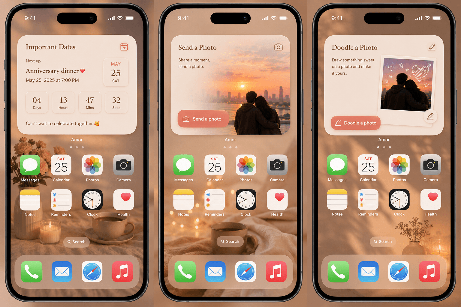 Amor home screen widgets